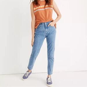 Madewell Jeans Women 29 Blue Perfect Vintage Crop Pinstripe 5 Pocket Rigid Denim
